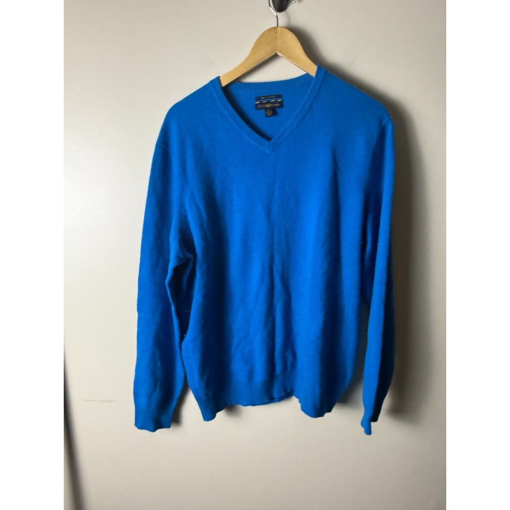 Club Room‎ 100% Cashmere 2-Ply V-Neck Sweater Mens L Blue Comfort Casual
